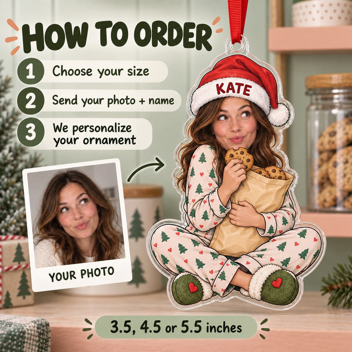 Custom Photo Face Snack Stash Guardian Acrylic Ornament — How to order