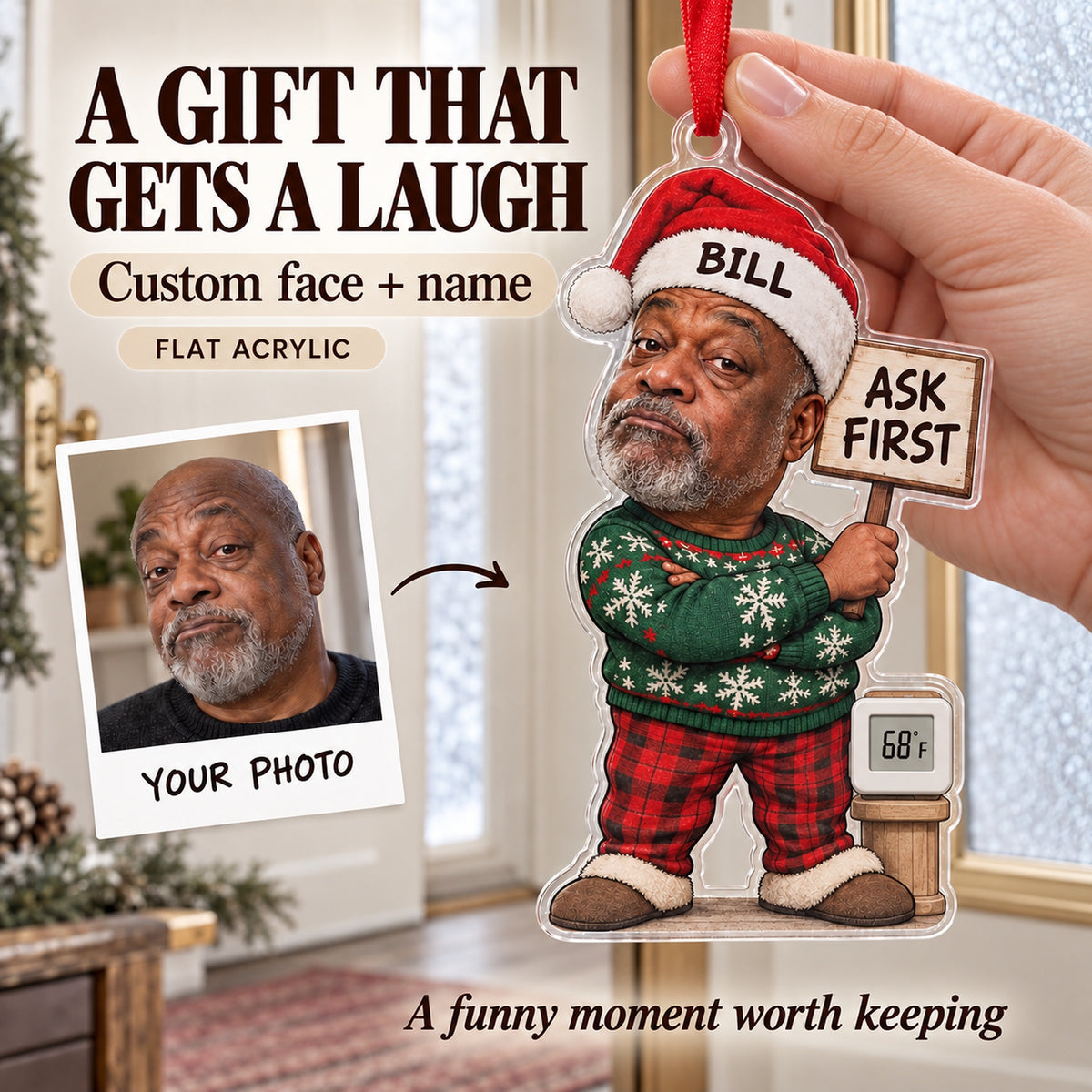 Custom Photo Face Thermostat Patrol Acrylic Ornament — Gift inspiration