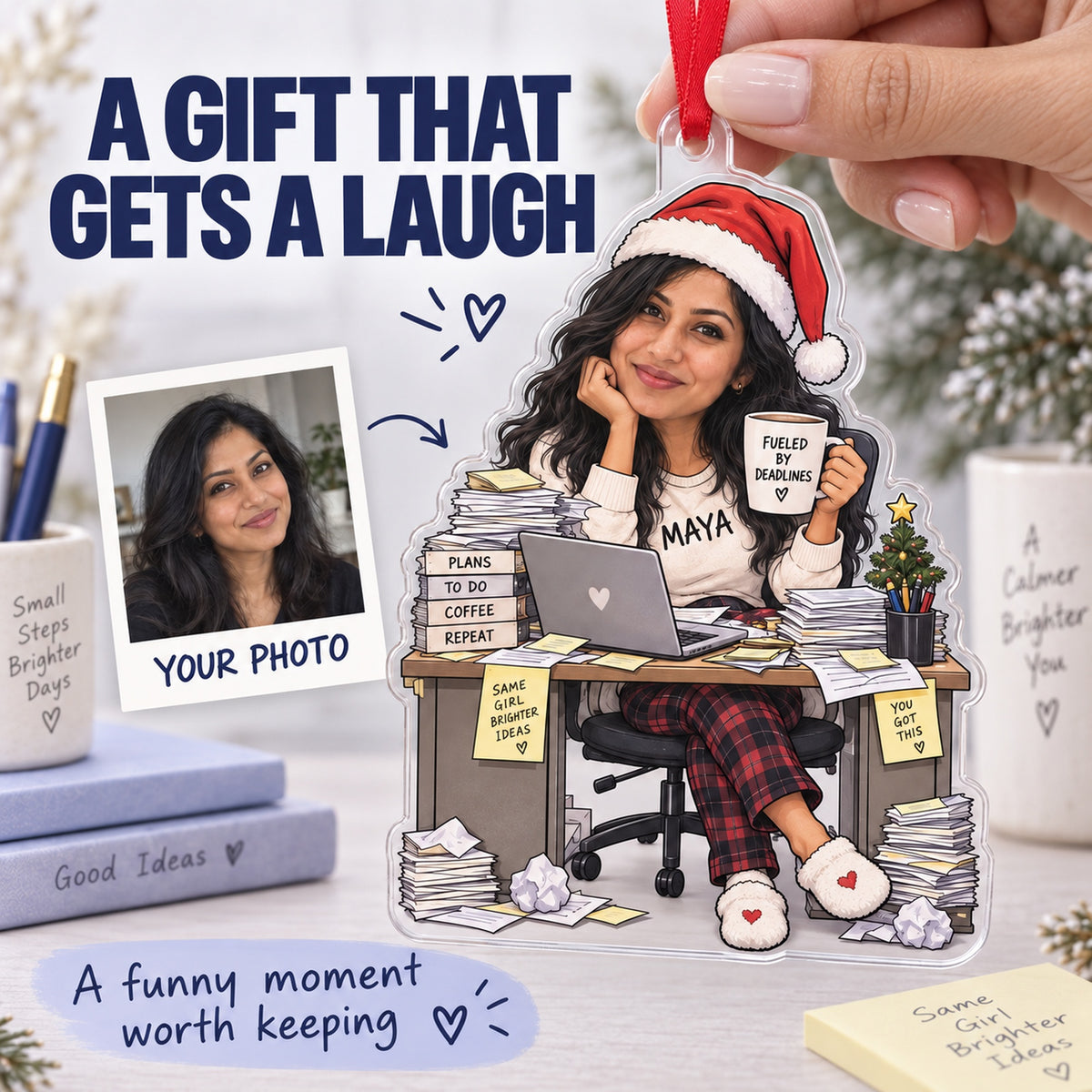 Custom Photo Face Office Chaos Captain Acrylic Ornament — Gift inspiration