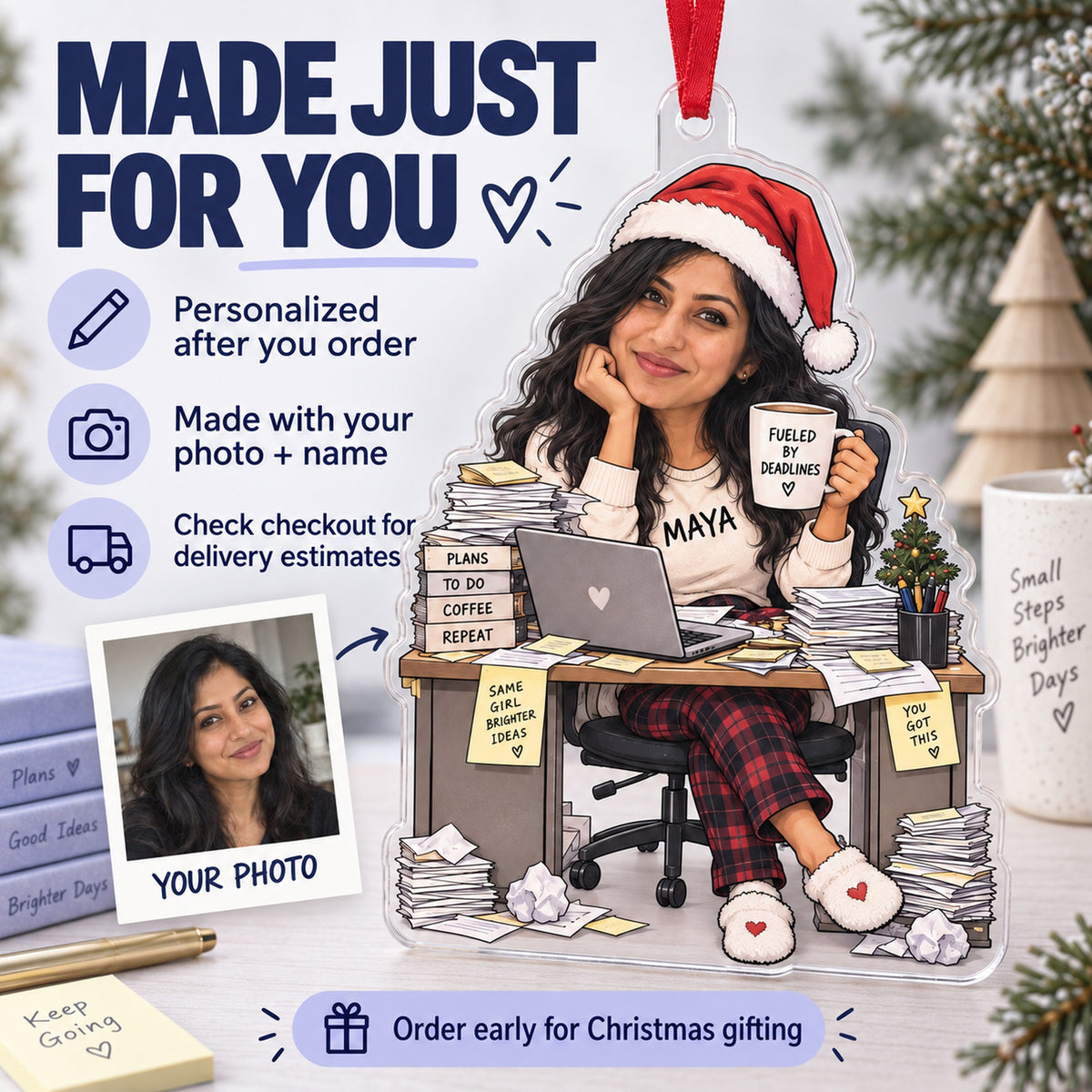 Custom Photo Face Office Chaos Captain Acrylic Ornament — Production and delivery