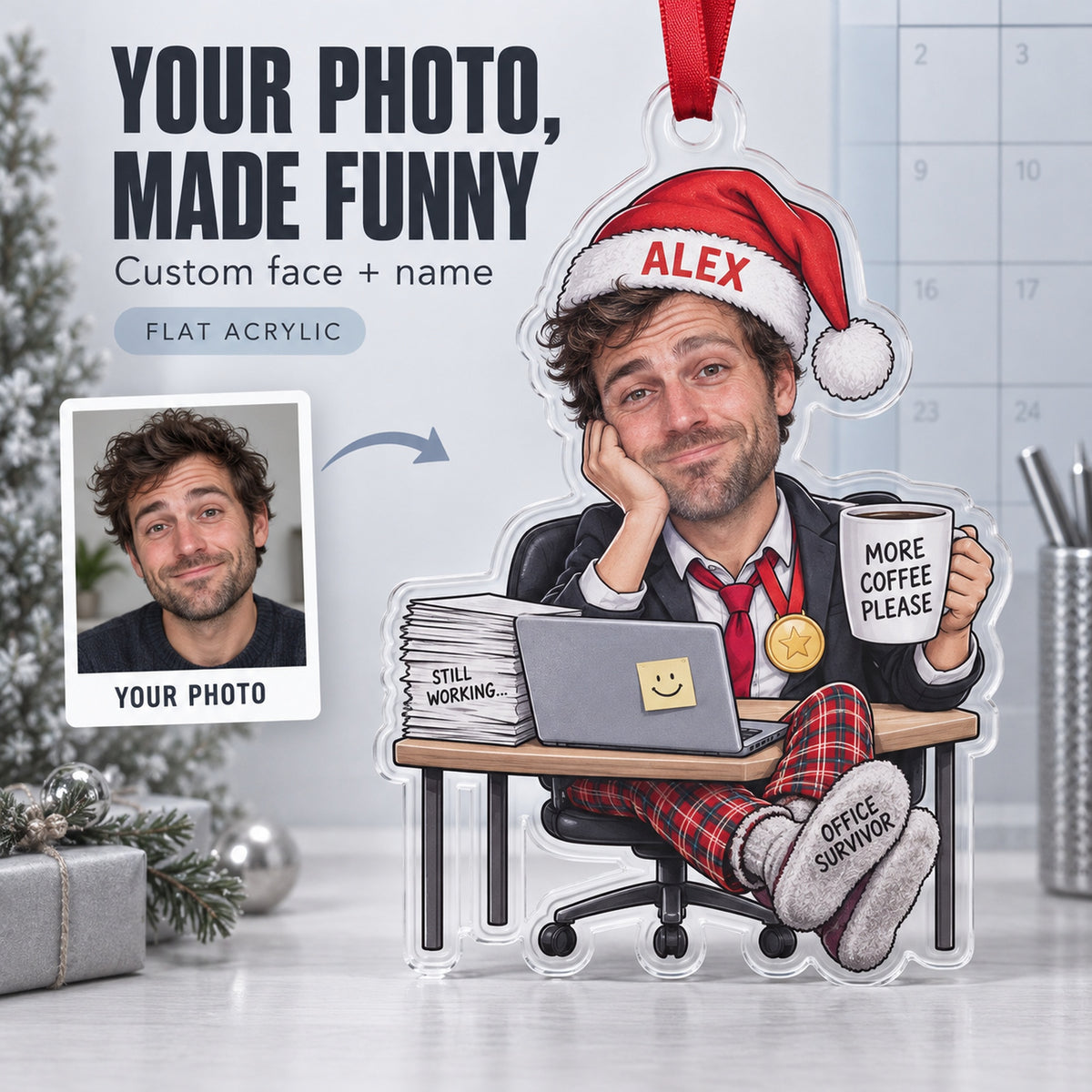 Custom Photo Face Meeting Survivor Acrylic Ornament — Main design