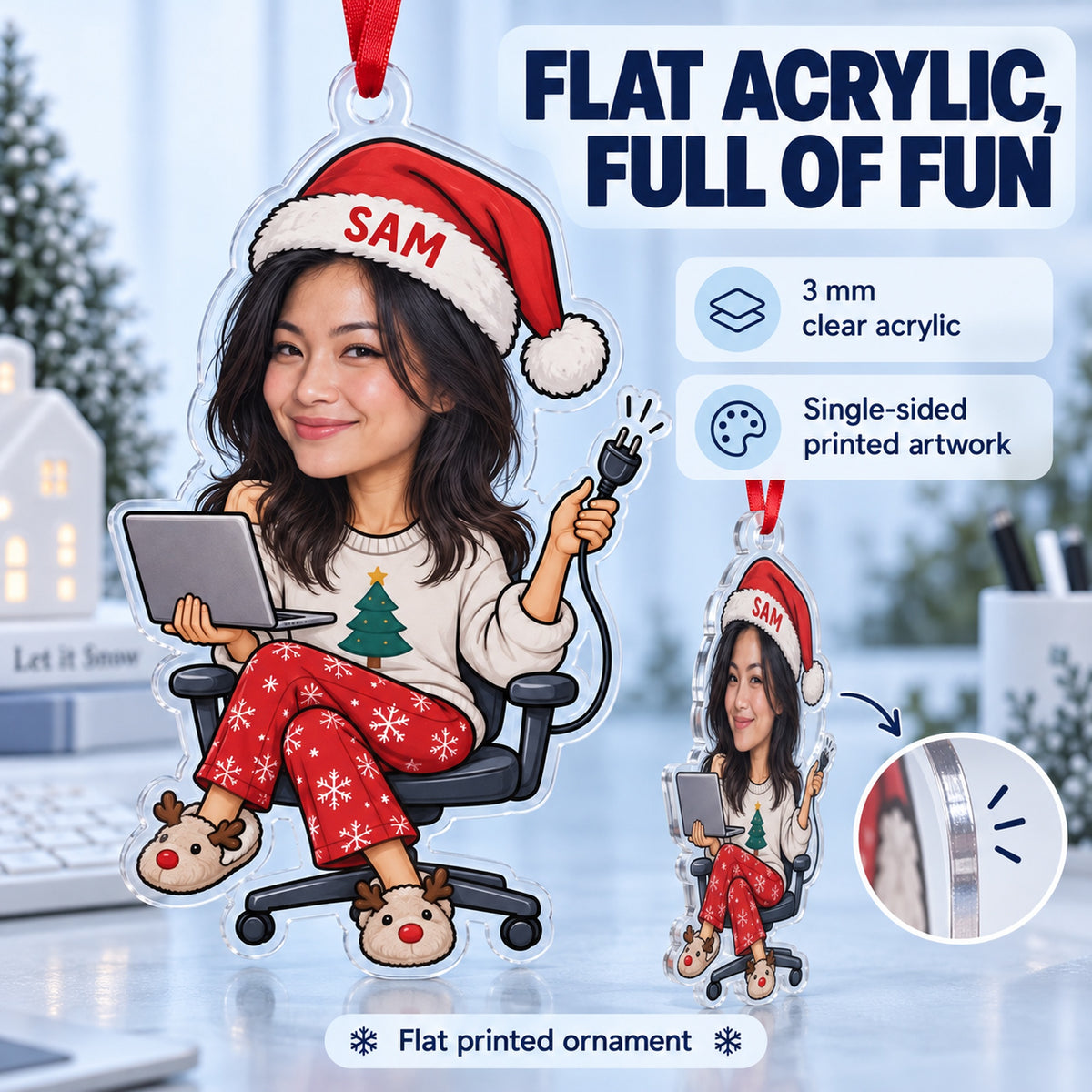 Custom Photo Face IT Restart Specialist Acrylic Ornament — Flat acrylic material