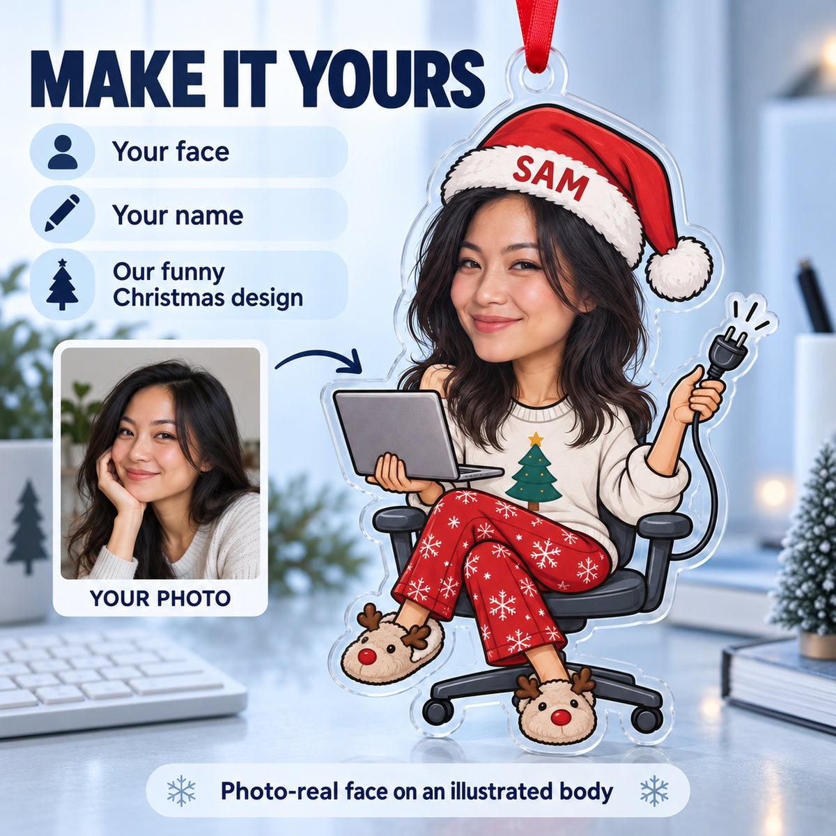 Custom Photo Face IT Restart Specialist Acrylic Ornament — Personalization example