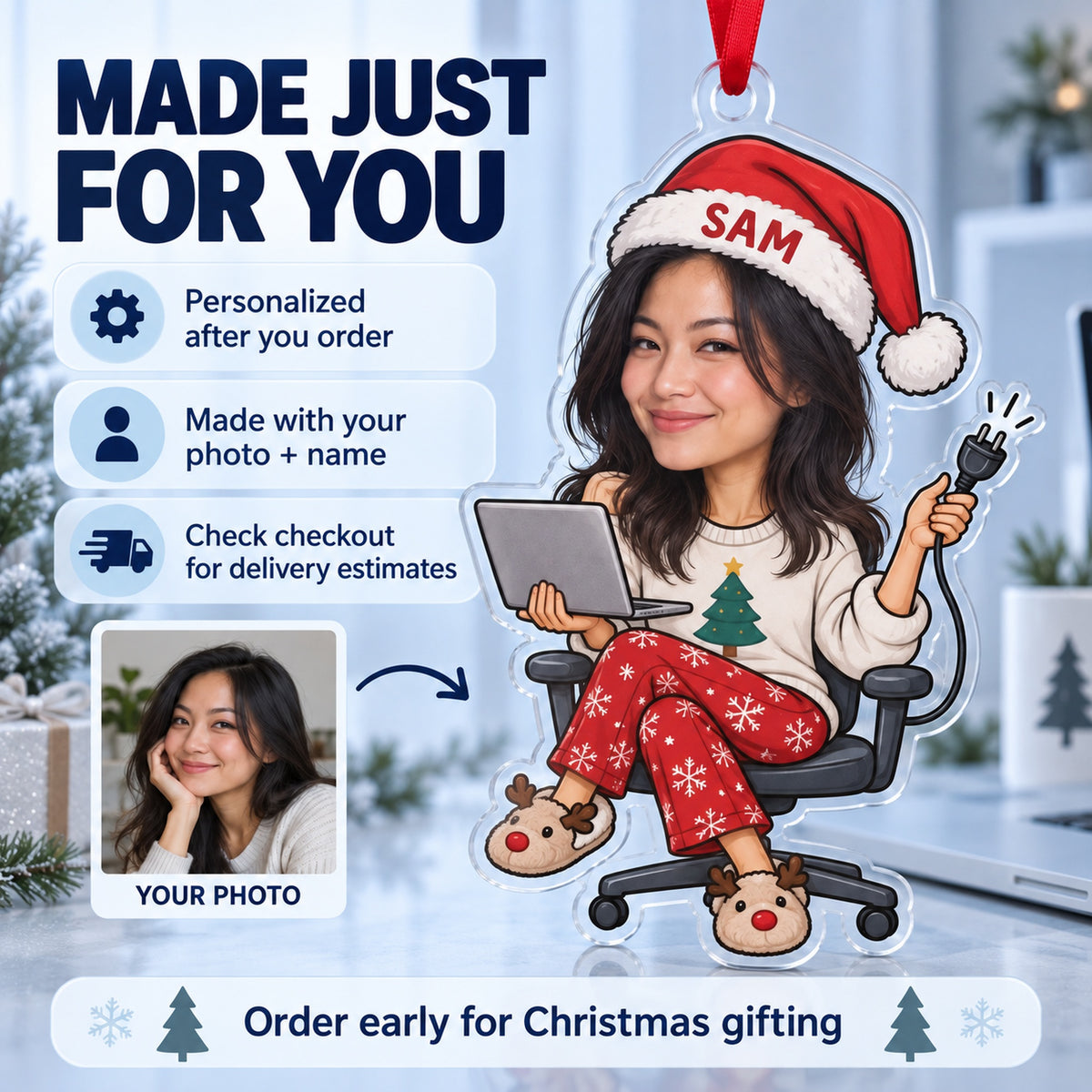 Custom Photo Face IT Restart Specialist Acrylic Ornament — Production and delivery