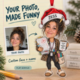 Custom Photo Face Teacher Winter Break Acrylic Ornament — Main design