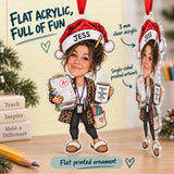 Custom Photo Face Teacher Winter Break Acrylic Ornament — Flat acrylic material
