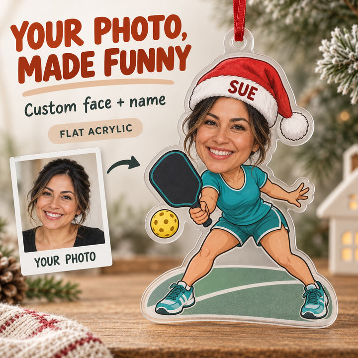 Custom Photo Face Pickleball Obsessed Acrylic Ornament — Main design