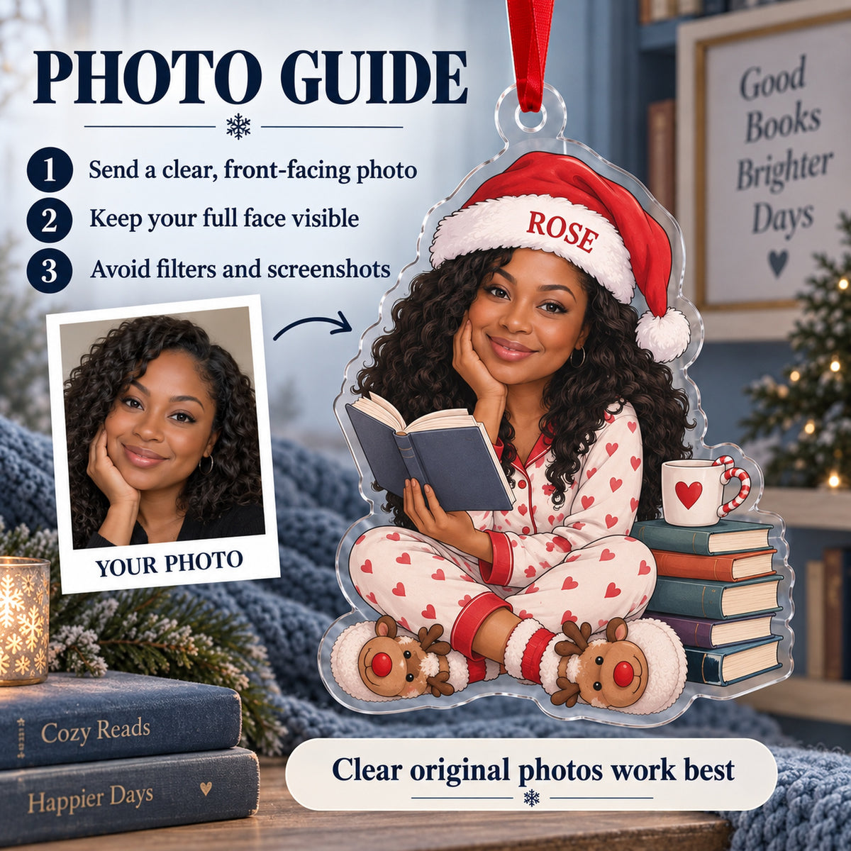 Custom Photo Face One More Chapter Acrylic Ornament — Personalization guide