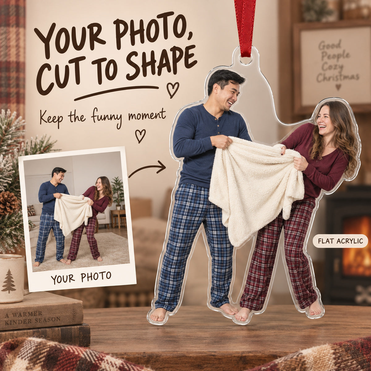 Custom Photo Couple Blanket Battle Acrylic Ornament — Main design