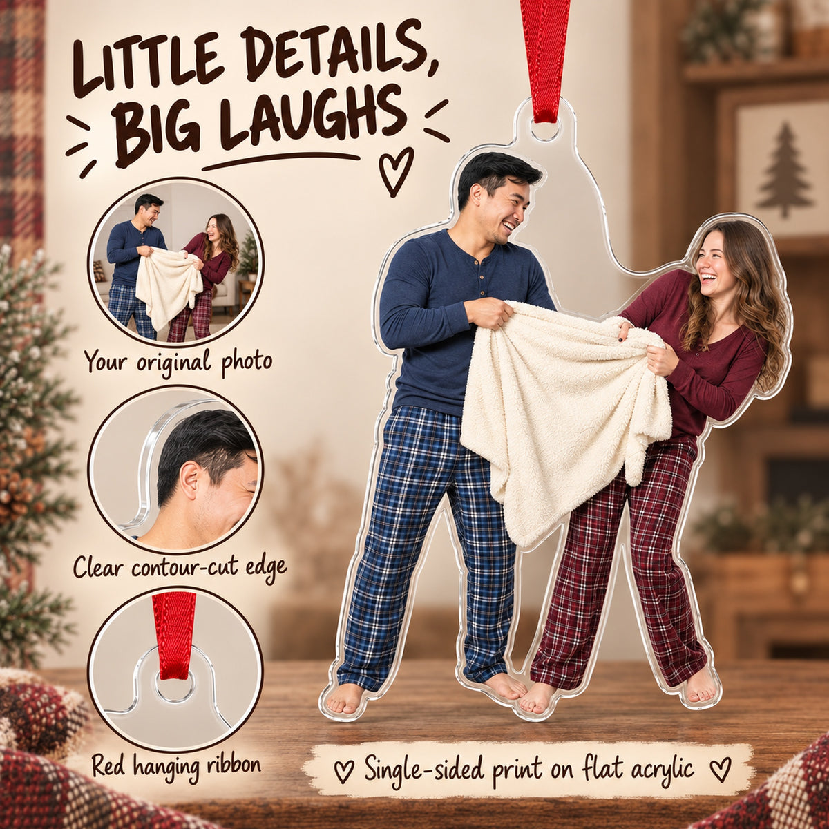 Custom Photo Couple Blanket Battle Acrylic Ornament — Product details