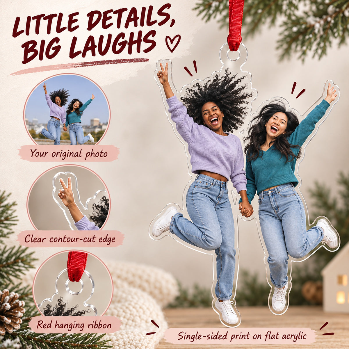 Custom Photo Bestie Jump Acrylic Ornament — Product details