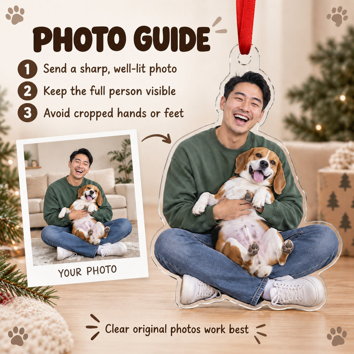 Custom Photo Dog and Dad Moment Acrylic Ornament — Personalization guide