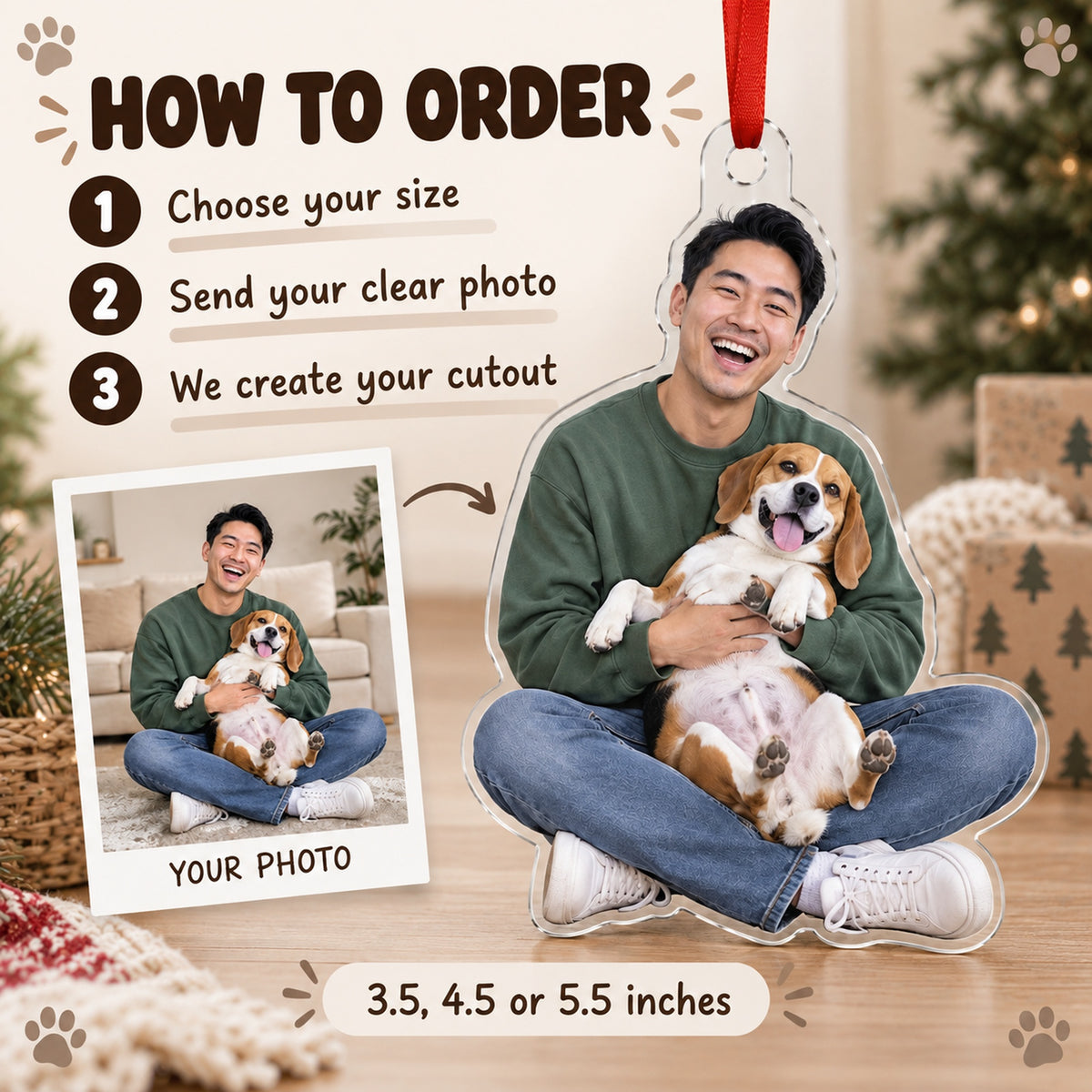 Custom Photo Dog and Dad Moment Acrylic Ornament — How to order