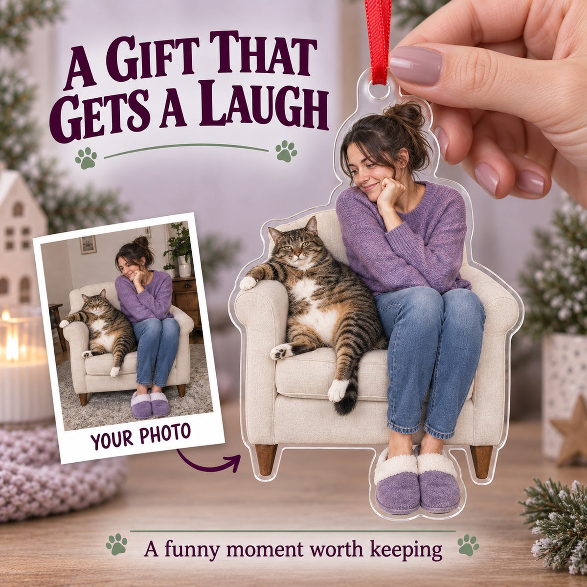 Custom Photo Cat Takes the Chair Acrylic Ornament — Gift inspiration