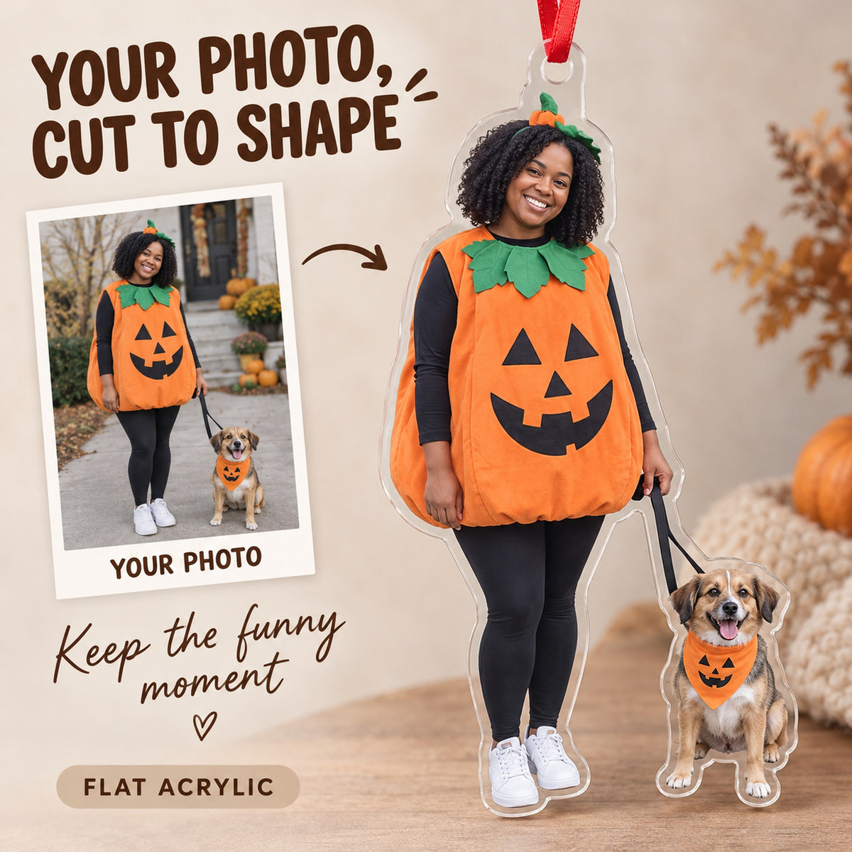Custom Photo Pet and Owner Costume Acrylic Ornament — Main design