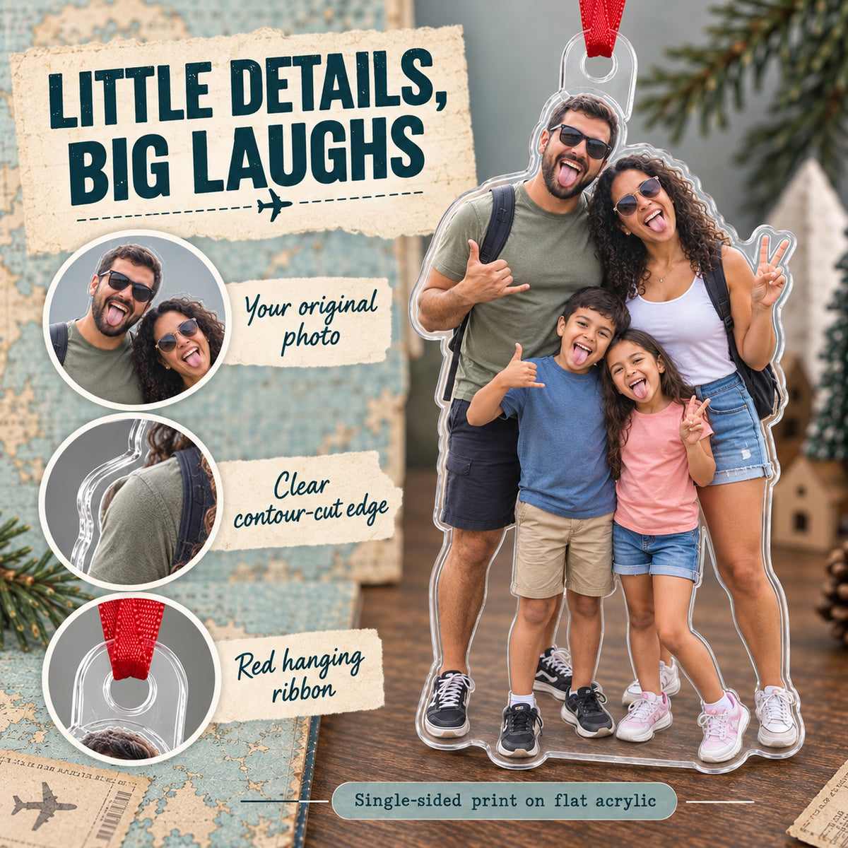 Custom Photo Family Funny Vacation Acrylic Ornament — Product details