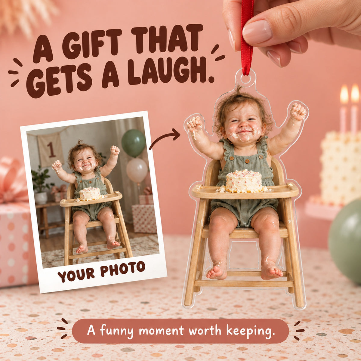 Custom Photo Cake Smash Grin Acrylic Ornament — Gift inspiration