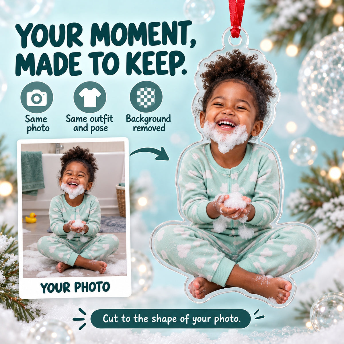Custom Photo Bubble Beard Acrylic Ornament — Personalization example