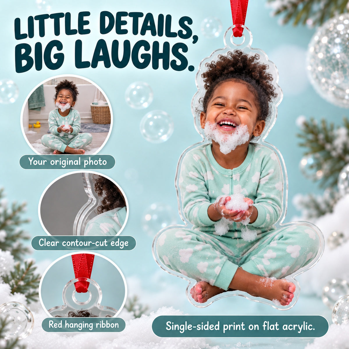 Custom Photo Bubble Beard Acrylic Ornament — Product details