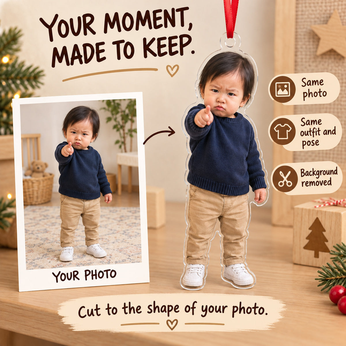 Custom Photo Tiny Boss Point Acrylic Ornament — Personalization example