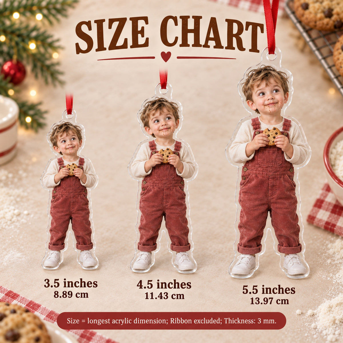 Custom Photo Cookie Caught Acrylic Ornament — Size guide