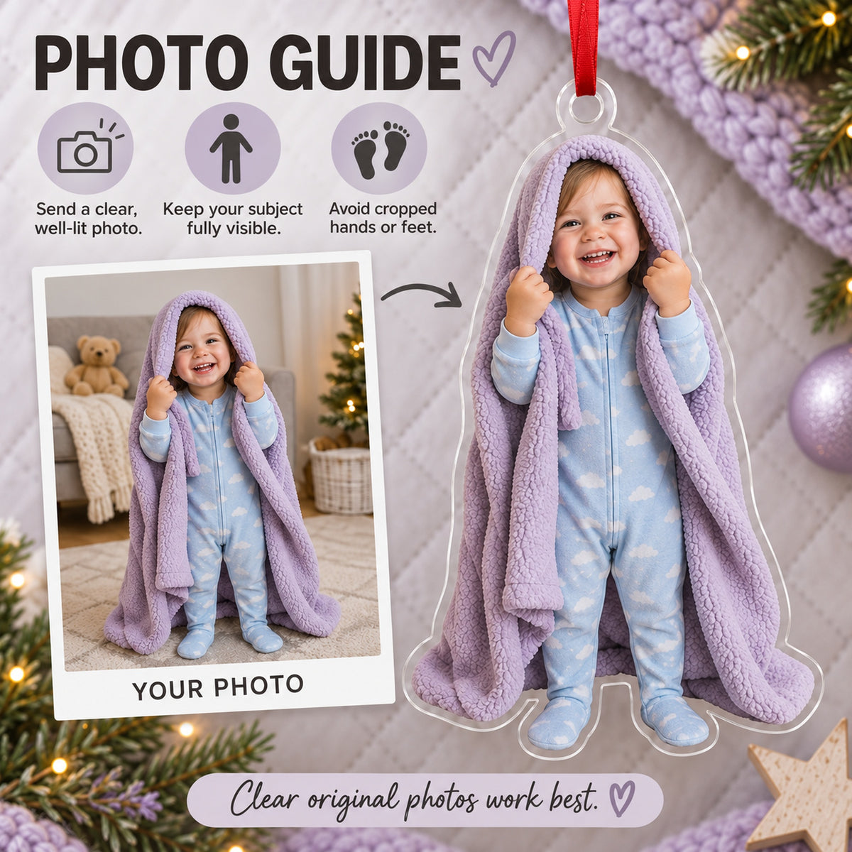 Custom Photo Peekaboo Blanket Acrylic Ornament — Personalization guide