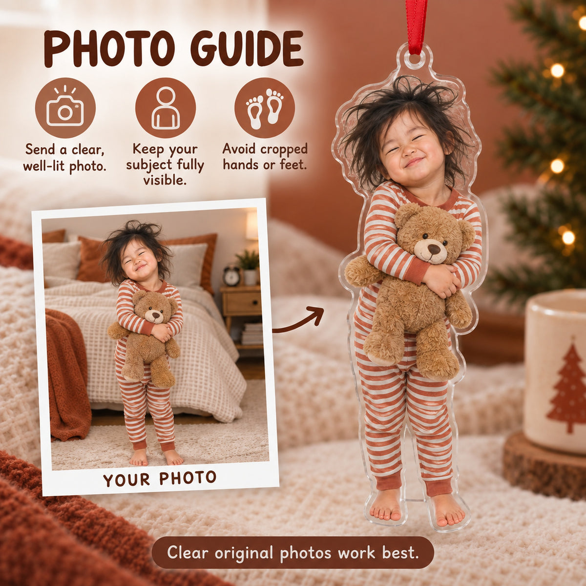 Custom Photo Bedhead Morning Acrylic Ornament — Personalization guide