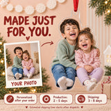 Custom Photo Sibling Giggle Pile Acrylic Ornament — Production and delivery
