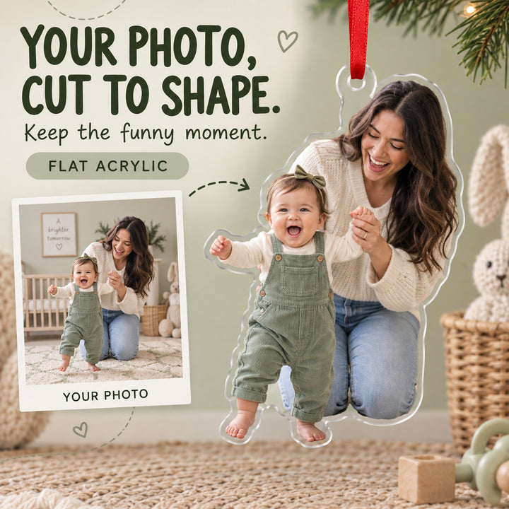 Custom Photo First Steps Ta Da Acrylic Ornament — Main design