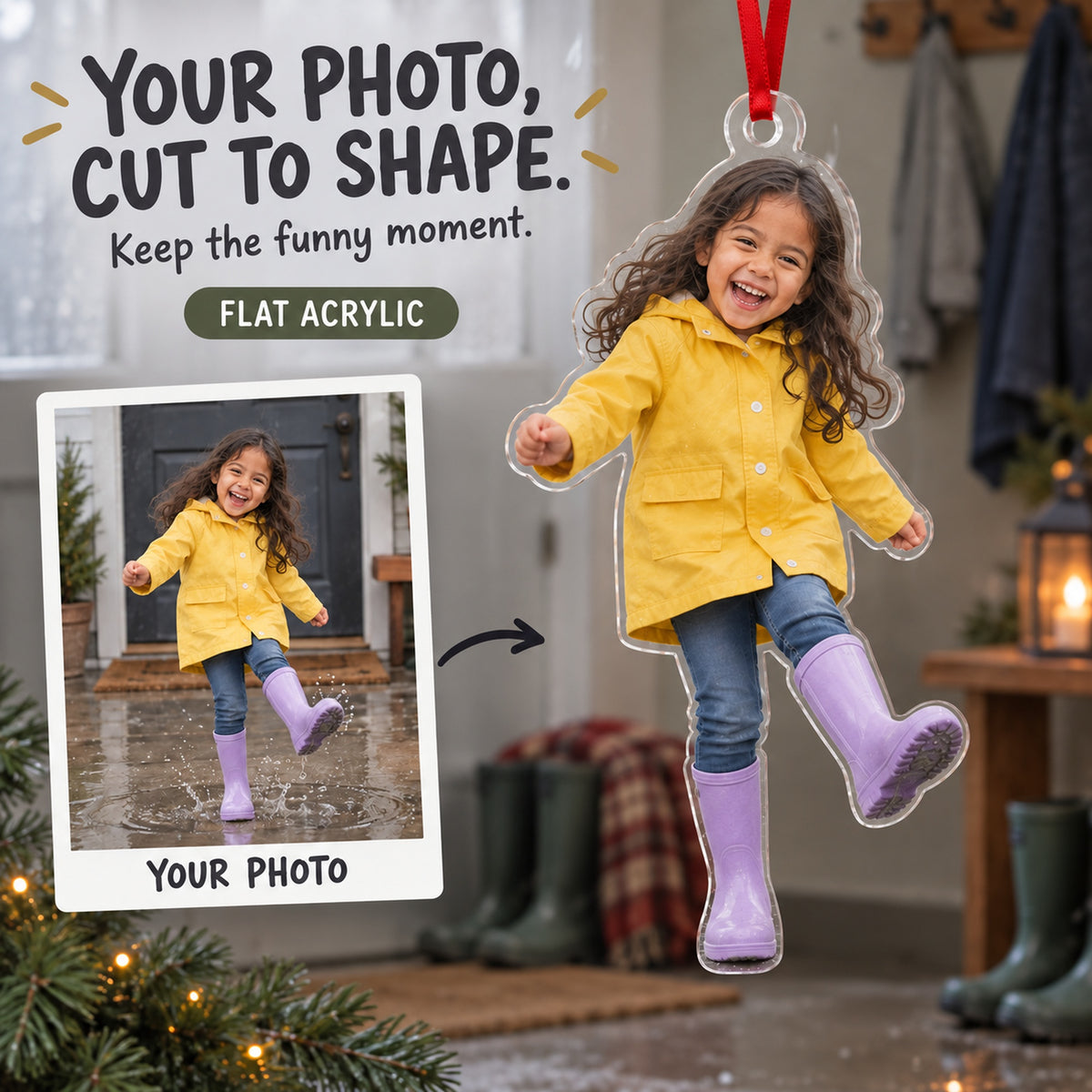 Custom Photo Rain Boot Splash Acrylic Ornament — Main design