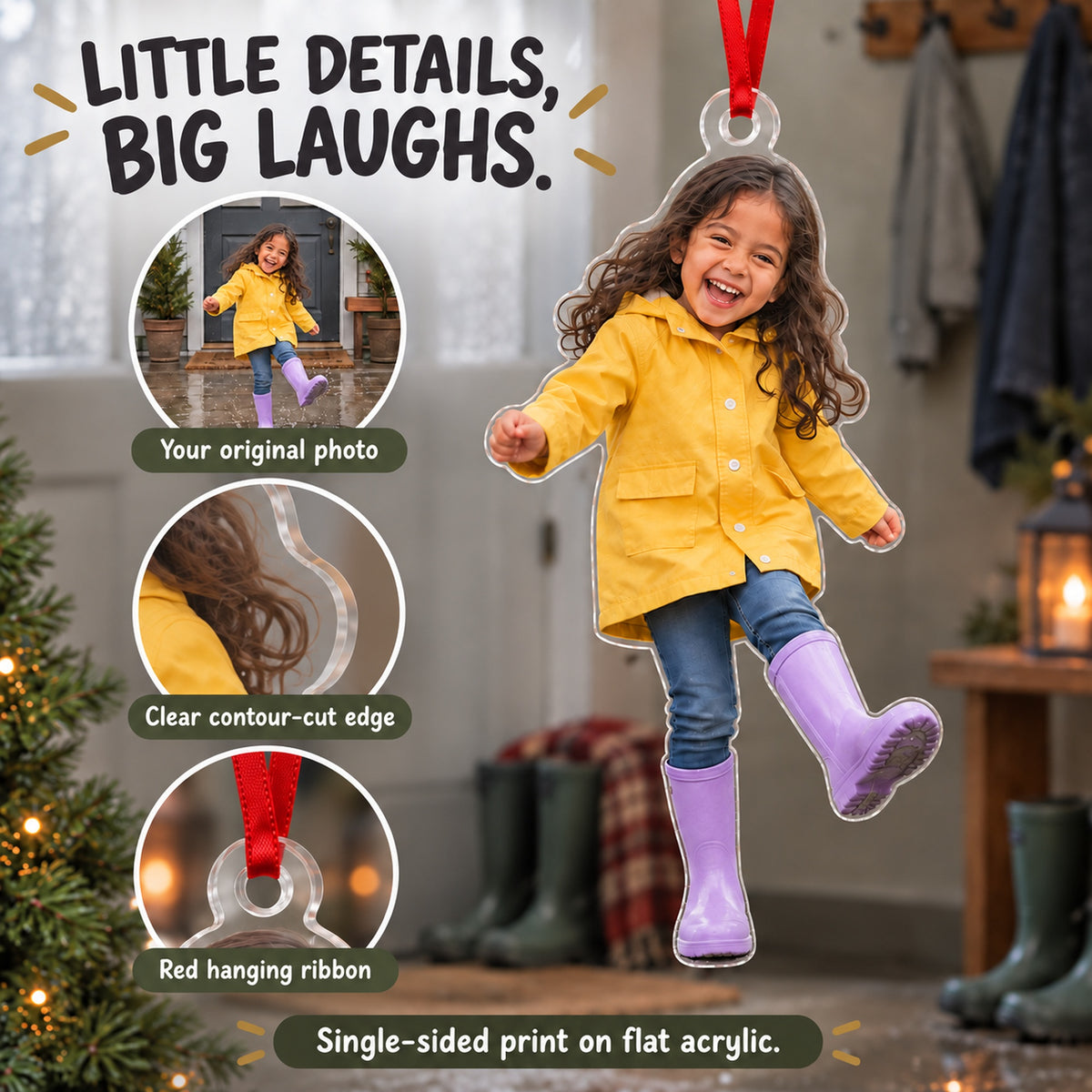 Custom Photo Rain Boot Splash Acrylic Ornament — Product details