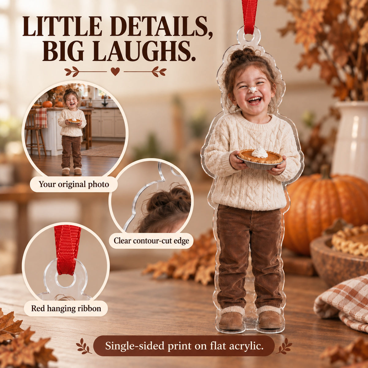 Custom Photo Pumpkin Pie Face Acrylic Ornament — Product details