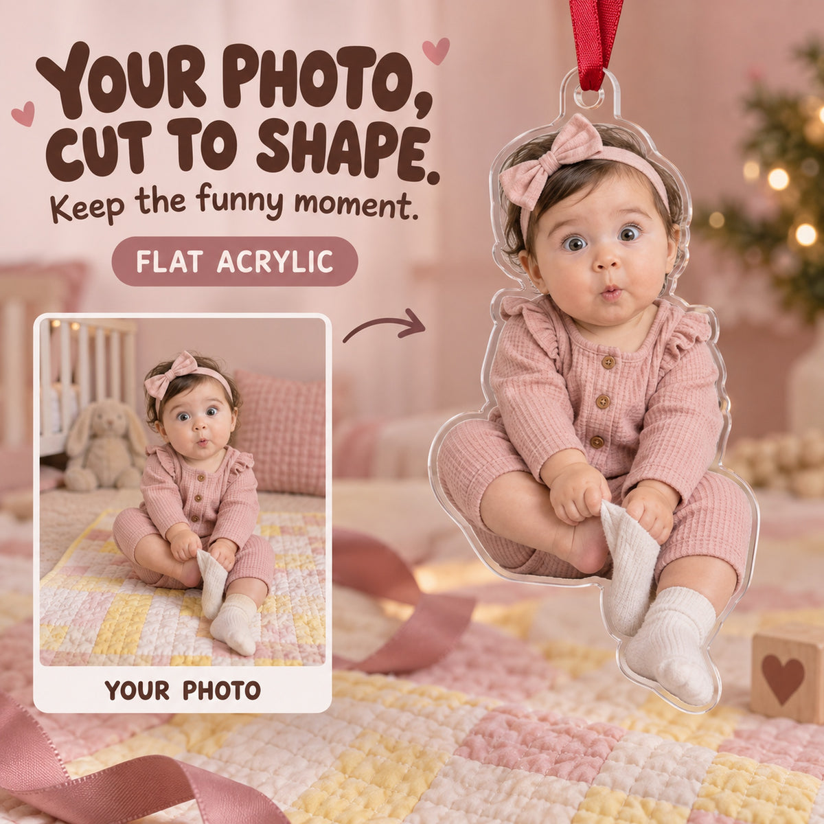 Custom Photo Baby Sock Escape Acrylic Ornament — Main design