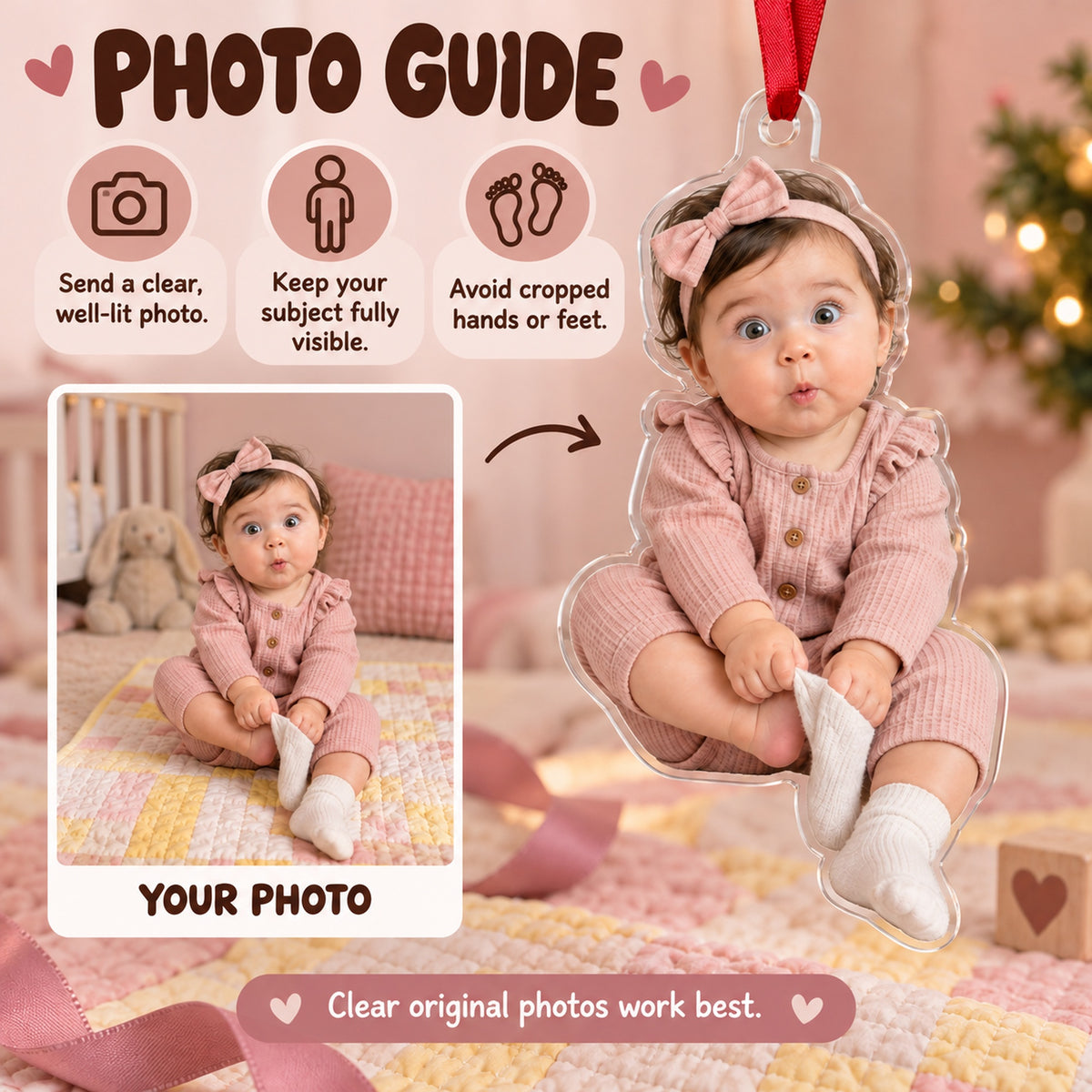 Custom Photo Baby Sock Escape Acrylic Ornament — Personalization guide