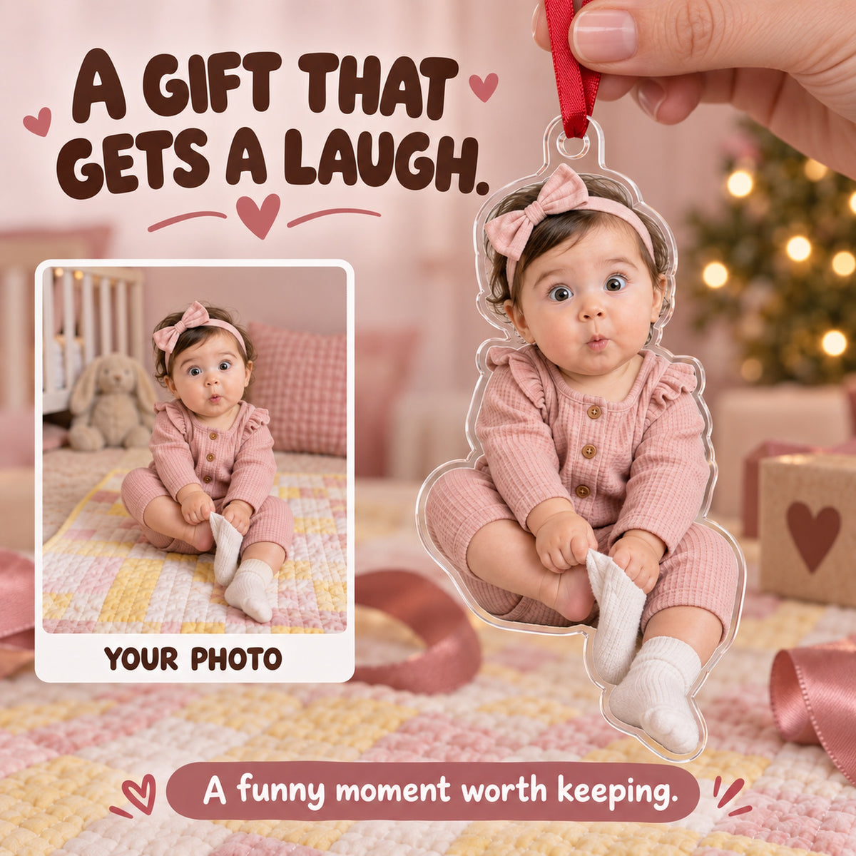 Custom Photo Baby Sock Escape Acrylic Ornament — Gift inspiration