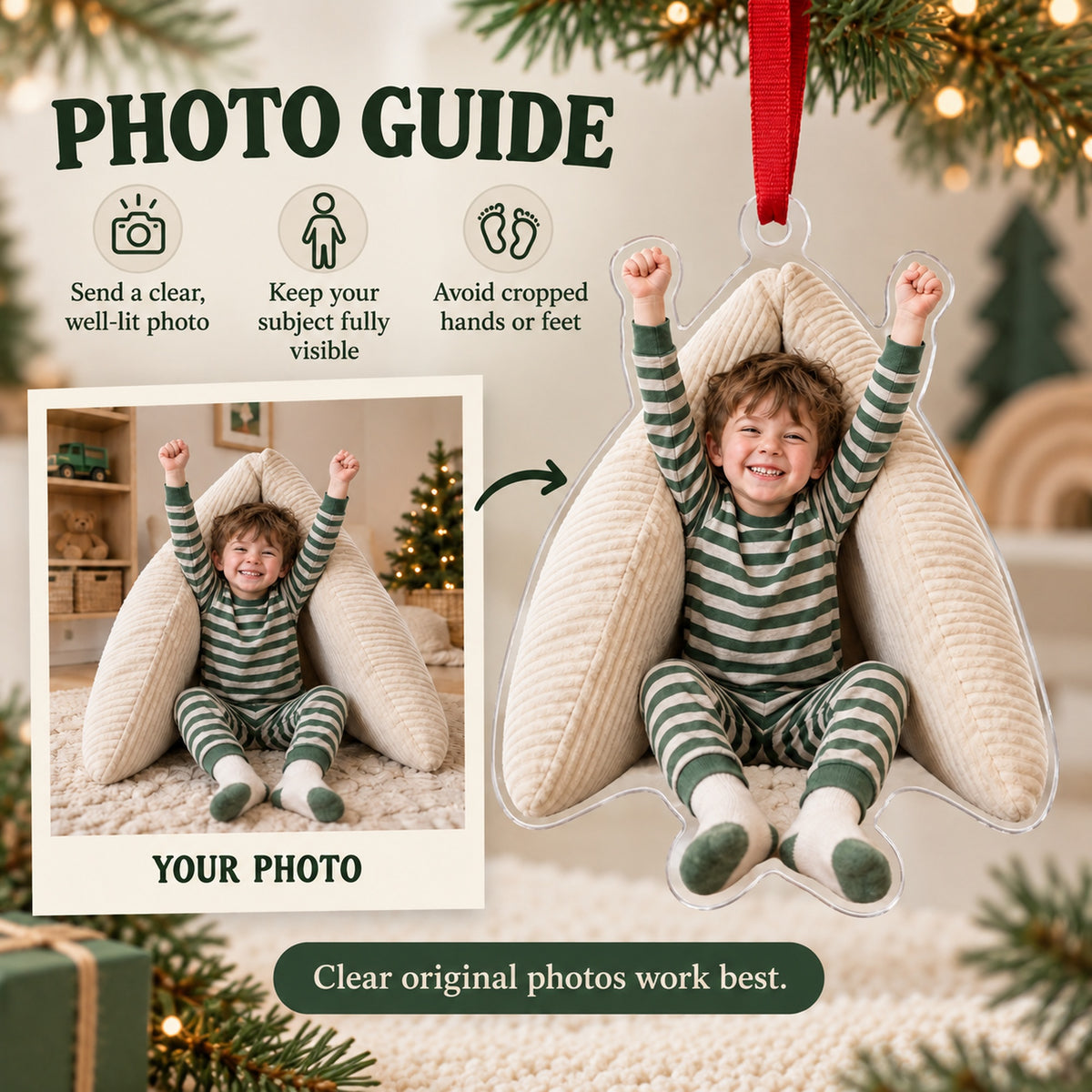 Custom Photo Pillow Fort Captain Acrylic Ornament — Personalization guide