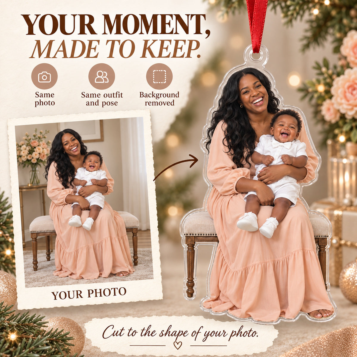 Custom Photo Godparents Giggle Acrylic Ornament — Personalization example