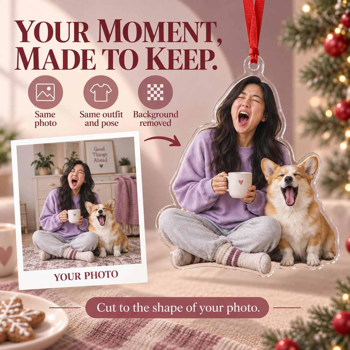 Custom Photo Matching Yawns Acrylic Ornament — Personalization example