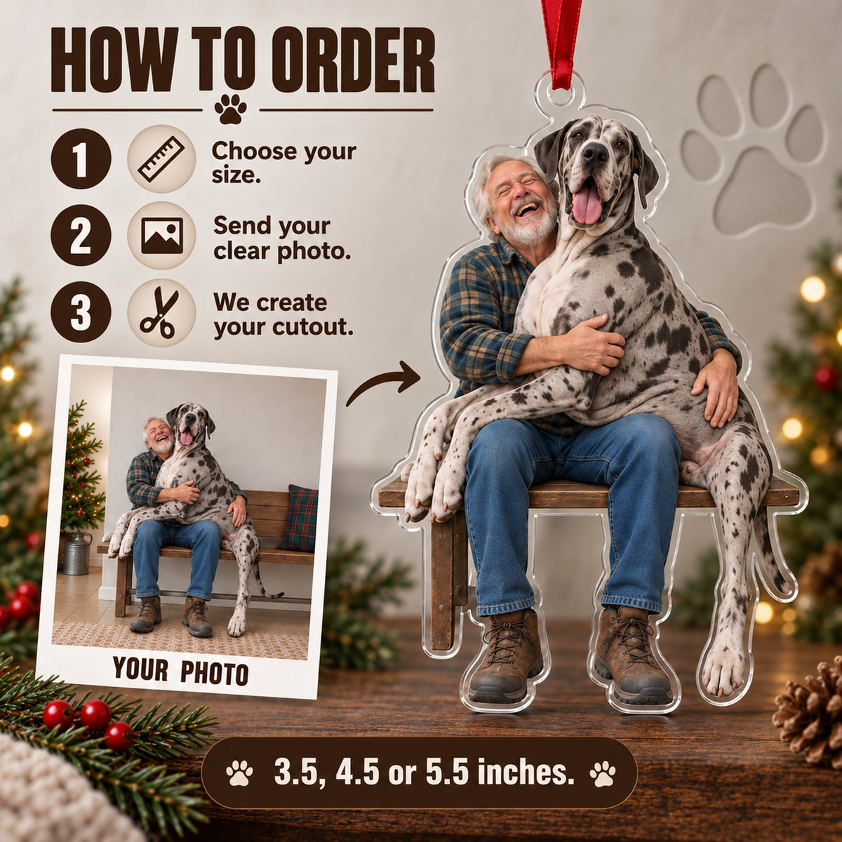 Custom Photo Great Dane Lap Dog Acrylic Ornament — How to order