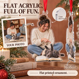 Custom Photo Cat Reads the Book Acrylic Ornament — Flat acrylic material