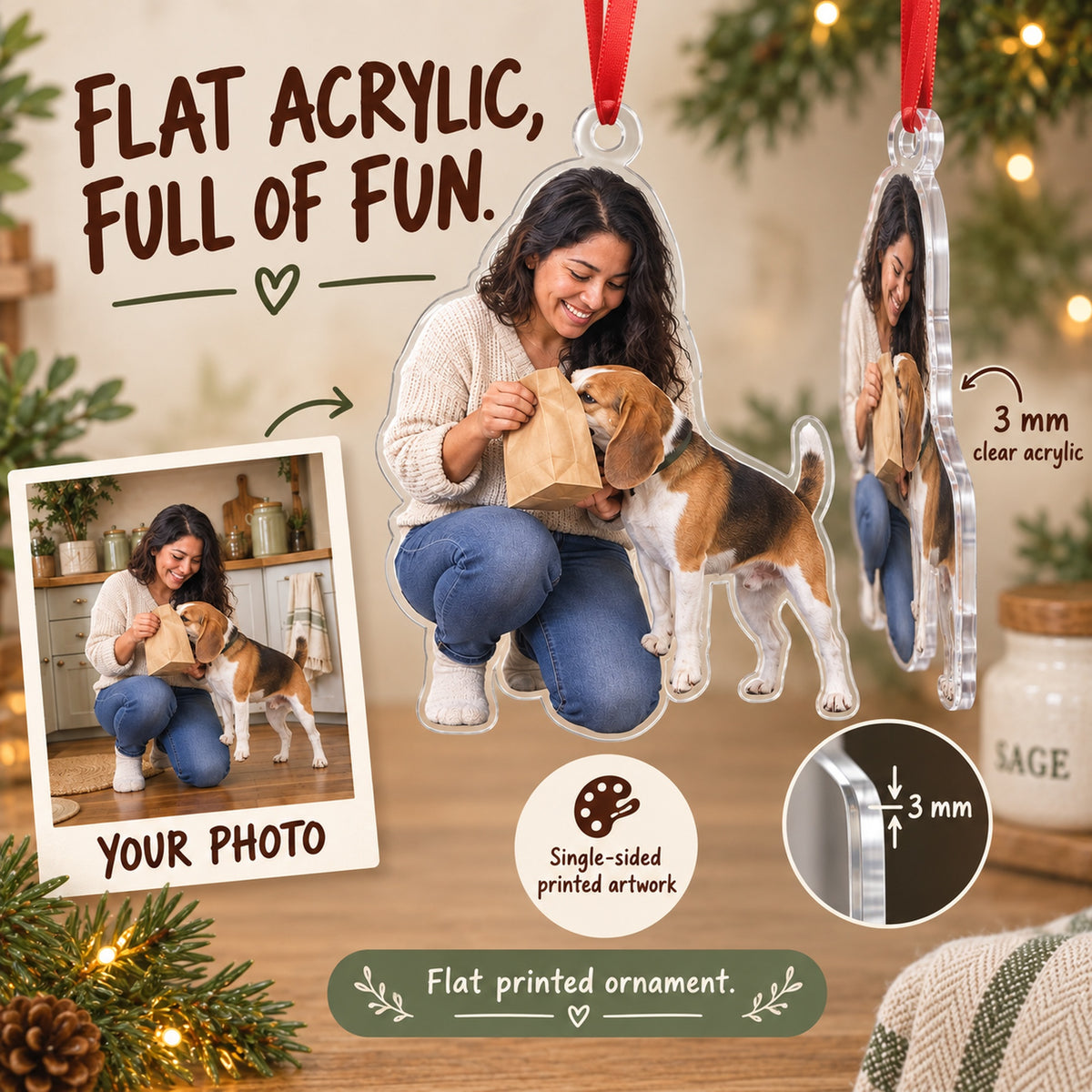 Custom Photo Treat Bag Inspector Acrylic Ornament — Flat acrylic material