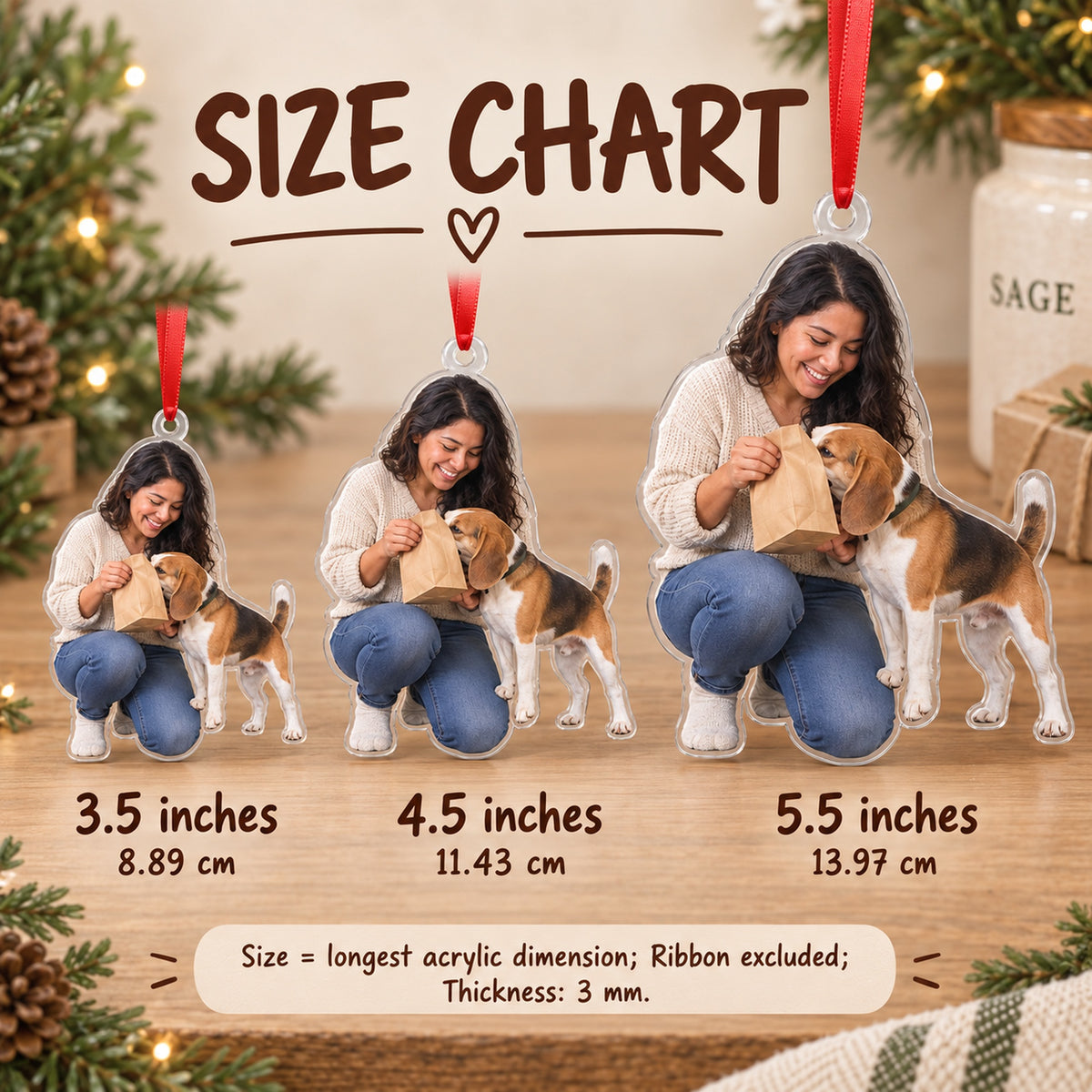 Custom Photo Treat Bag Inspector Acrylic Ornament — Size guide
