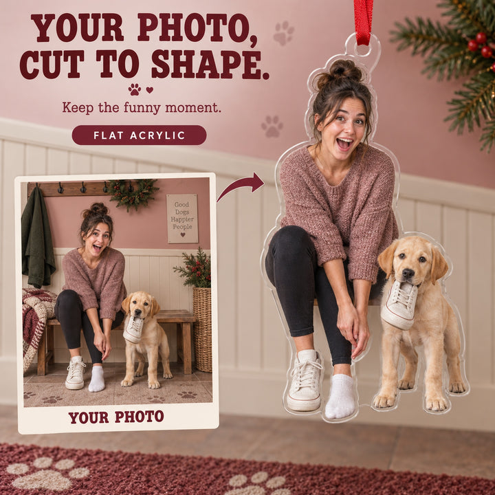 Custom Photo Puppy Shoe Thief Acrylic Ornament — Main design