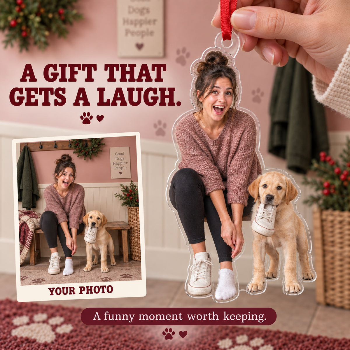 Custom Photo Puppy Shoe Thief Acrylic Ornament — Gift inspiration