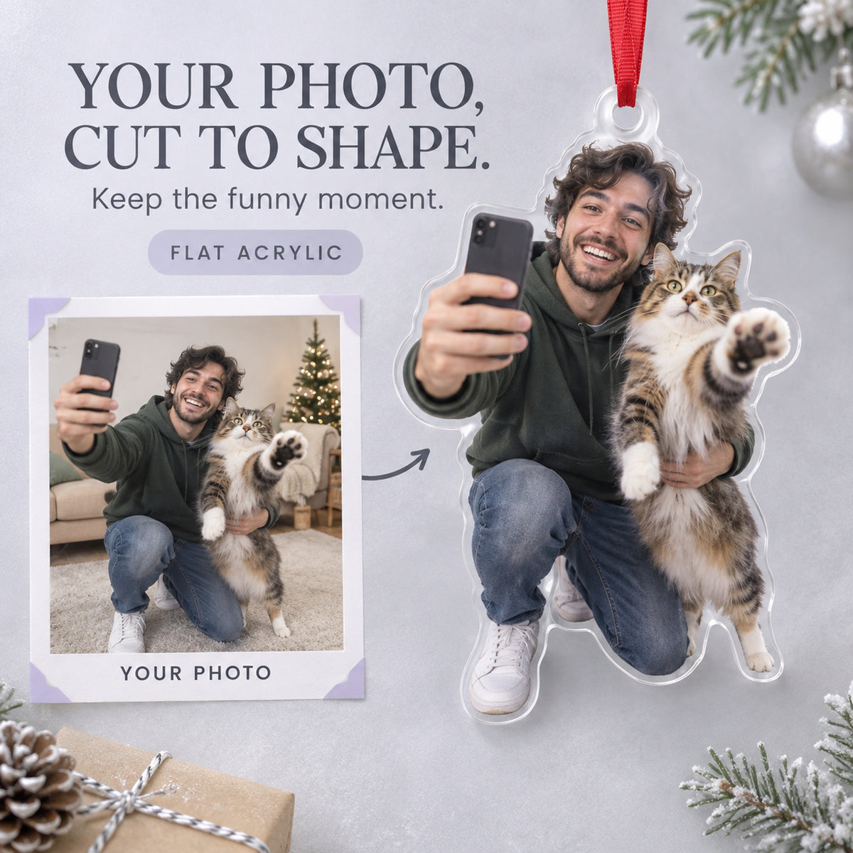 Custom Photo Cat Selfie Block Acrylic Ornament — Main design
