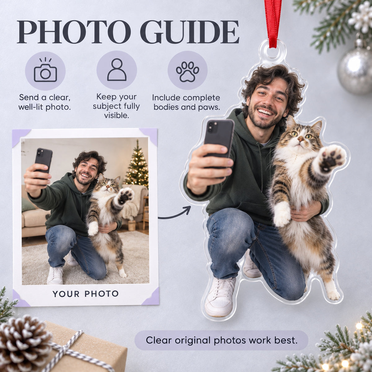 Custom Photo Cat Selfie Block Acrylic Ornament — Personalization guide