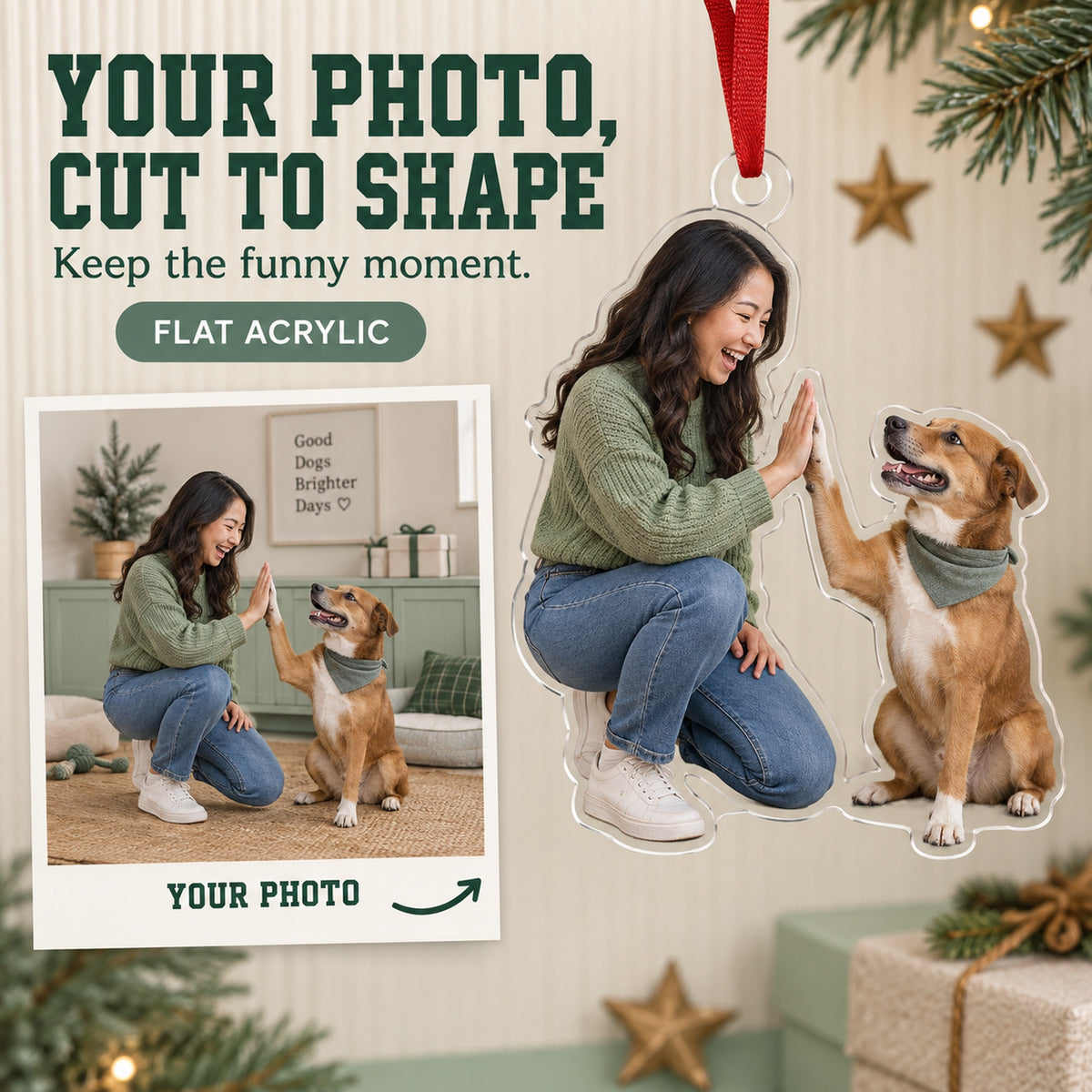 Custom Photo Dog High Five Acrylic Ornament — Main design