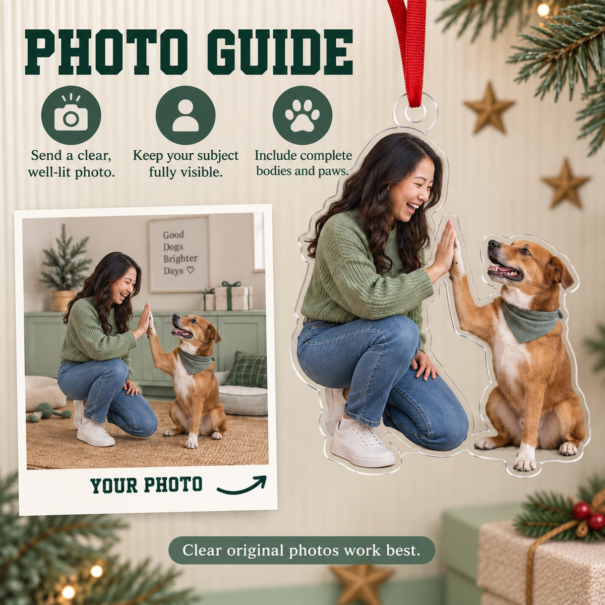Custom Photo Dog High Five Acrylic Ornament — Personalization guide