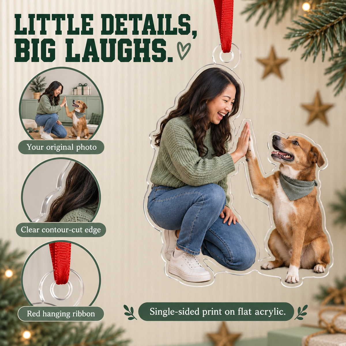 Custom Photo Dog High Five Acrylic Ornament — Product details
