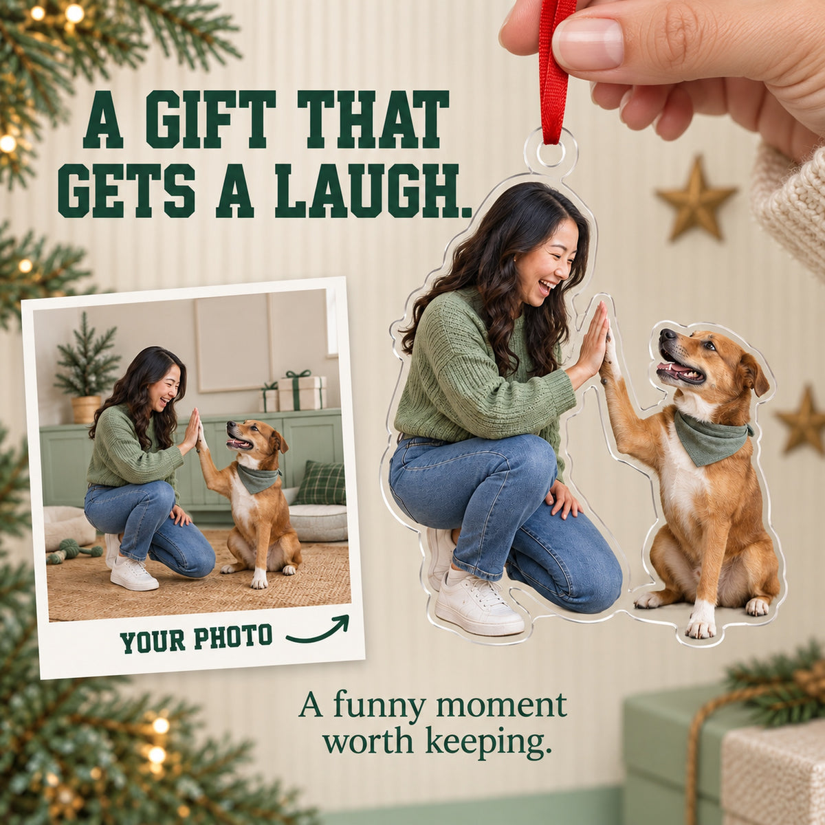 Custom Photo Dog High Five Acrylic Ornament — Gift inspiration